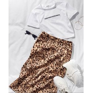 MISSGUIDED MIDI ANIMAL PRINT SATIN SKIRT